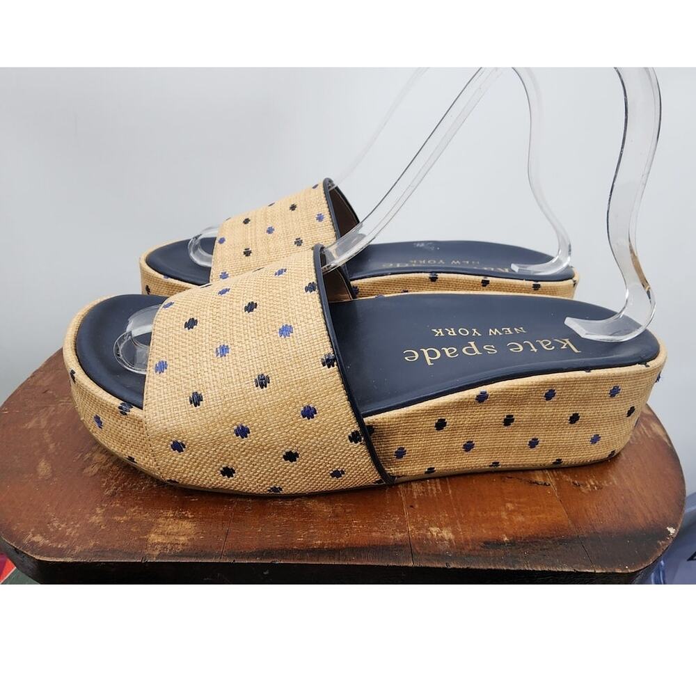 Kate Spade New York Breeze Platform Slide Sandals Size 8.5 Tan Blue Brown - Picture 4 of 11
